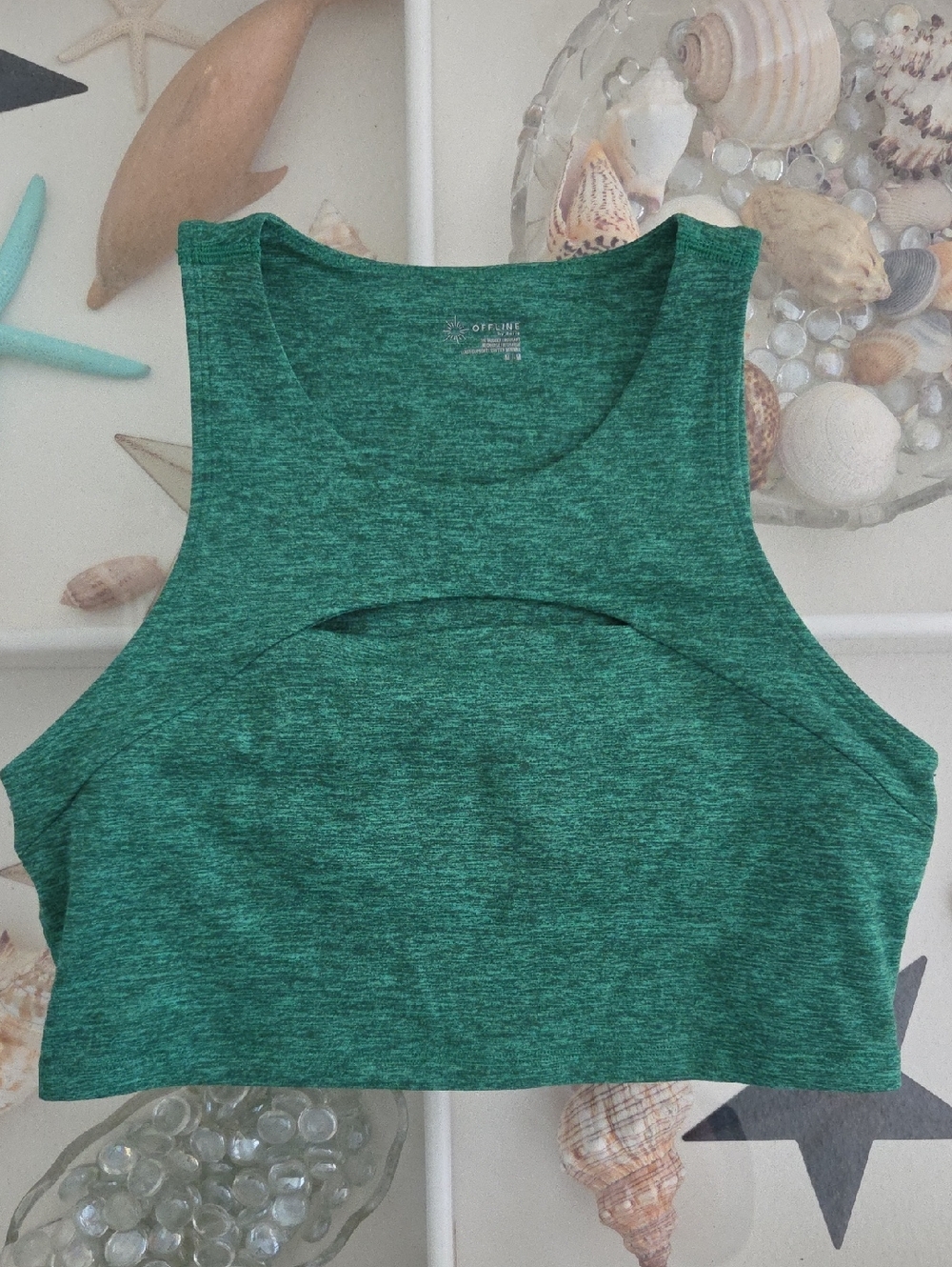 Offline/aerie Heathered Teal Green Active Crop Tank Top